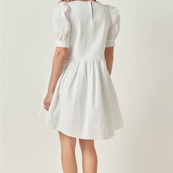 ENGLISH FACTORY PUFF SLEEVE HIGH LOW KNIT COMBO DRESS SIZE SMALL - Picture 2 of 9